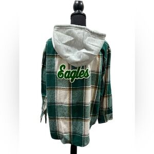 Womens Inspired Eagles Green Plaid/Flannel Shacket